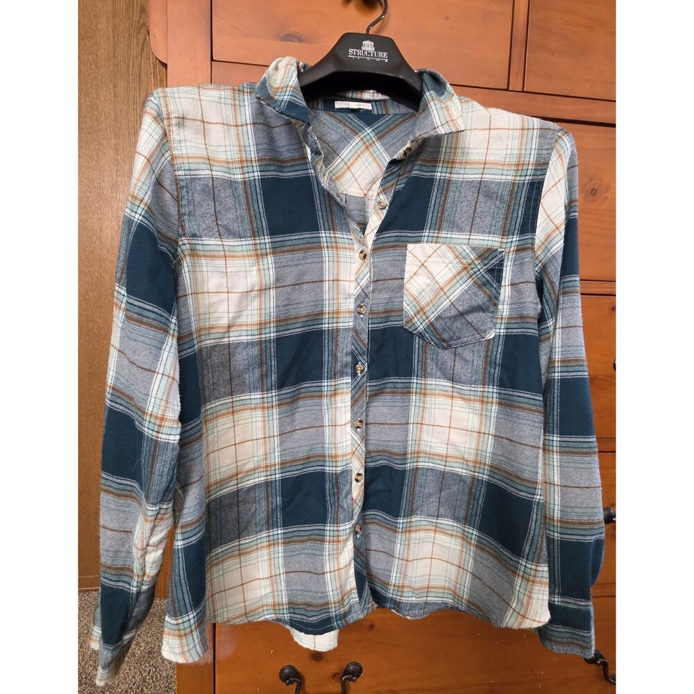 Maurices XL Green Tan Flannel Shirt Plaid Long Sleeve Button Down
